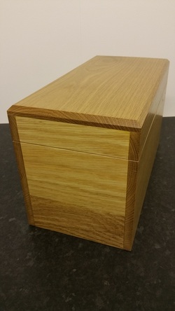 Oak box with internal tray and divider.